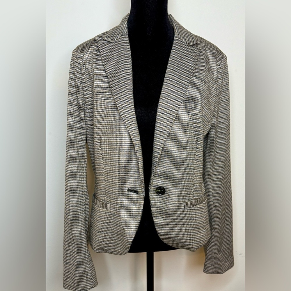 Amanda+Chelsea vintage Y2K brown Houndstooth one button preppy blazer pockets M - Picture 7 of 8
